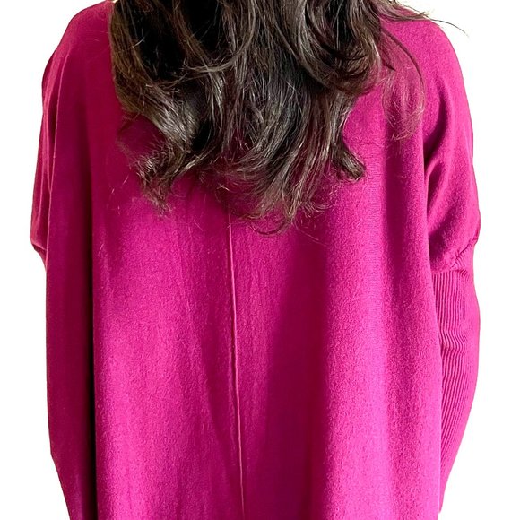 NEW CASHMERE FEEL BOAT NECK TUNIC TOP WITH SLEEVE DETAIL HOT PINK - Picture 4 of 11